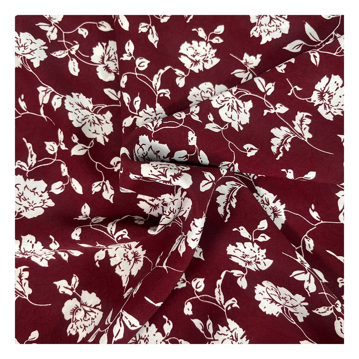 Wine and White Floral Crinkle Print Fabric by the Metre | Hobbycraft