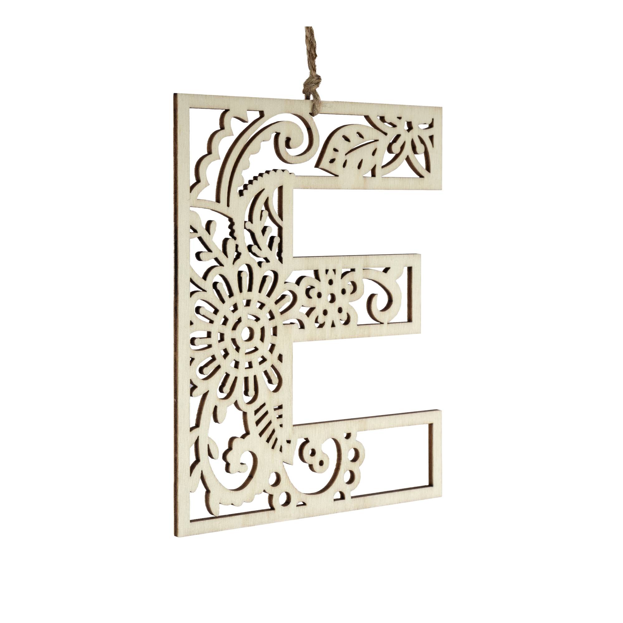 Wooden Filigree Hanging Letter E 13cm