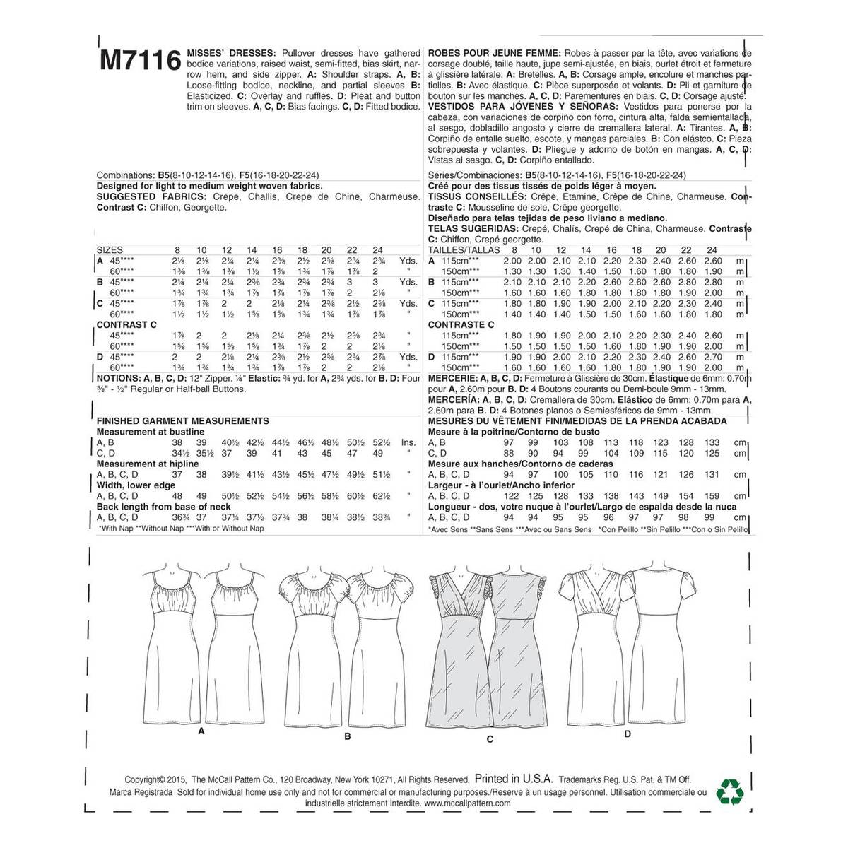McCall’s Women’s Dress Sewing Pattern M7116 (8-16) image number 2