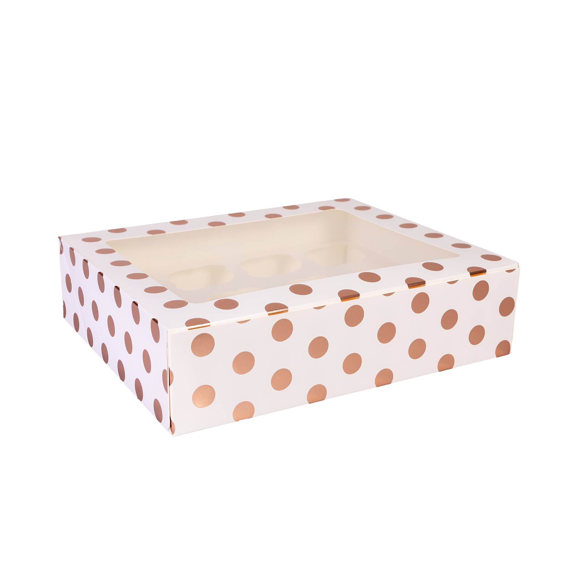 Rose Gold Polka Dot Cupcake Tray Box 12 Wells | Hobbycraft