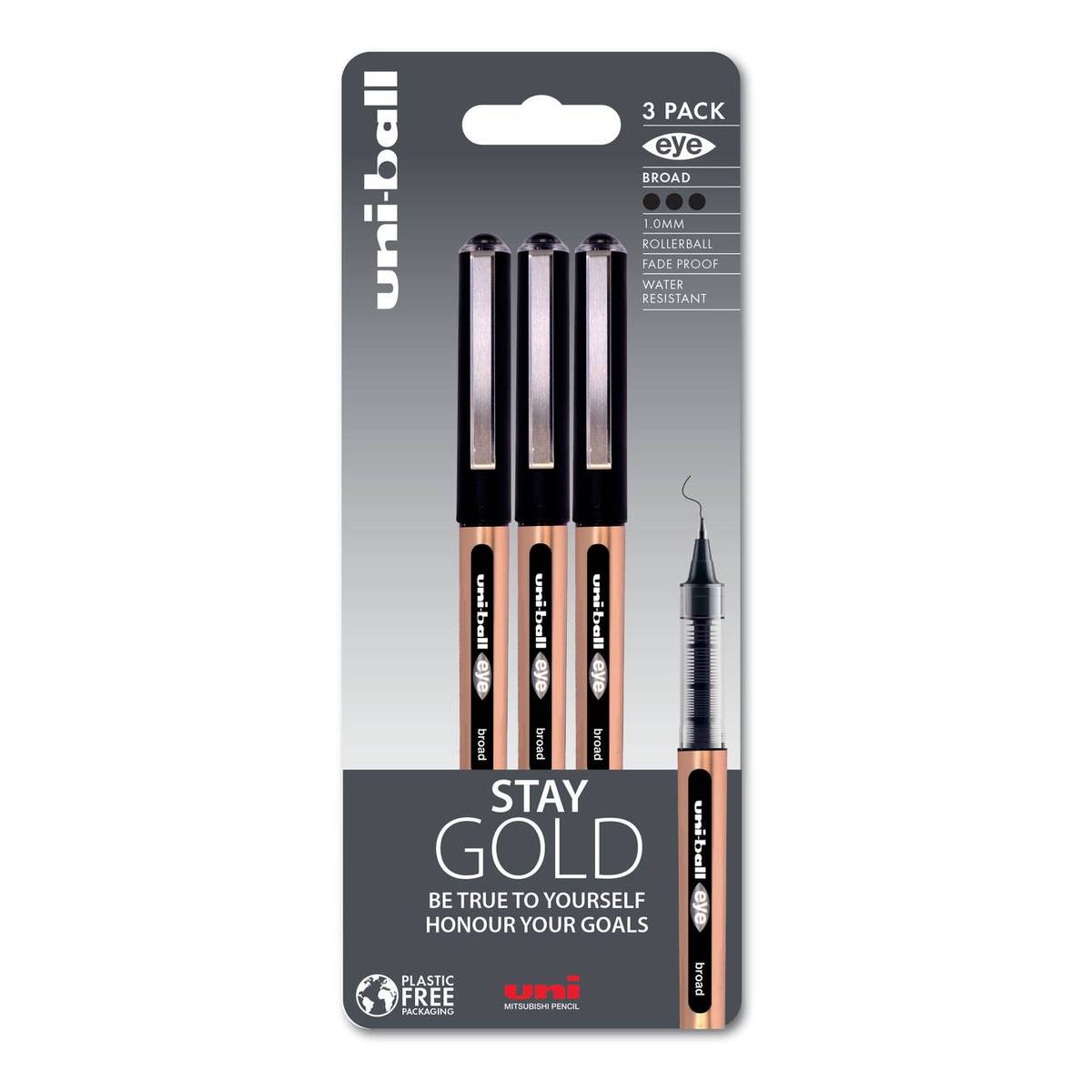 Uni-ball Eye Broad Black Rollerball Pens 3 Pack 