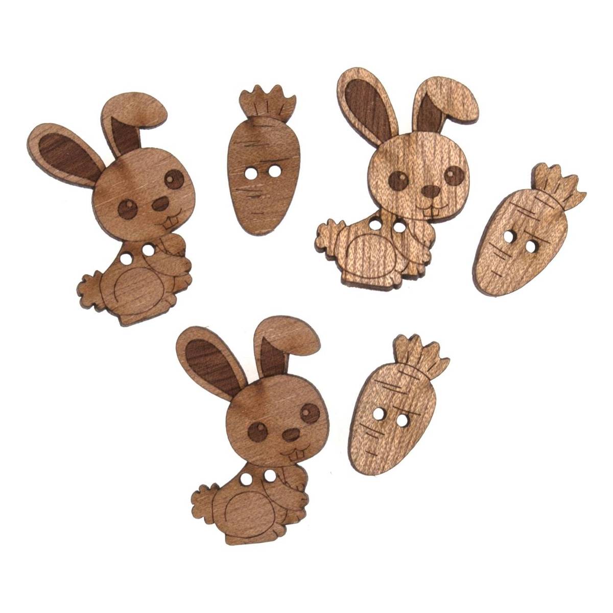 Trimits Wooden Bunny and Carrot Buttons 6 Pieces | Hobbycraft