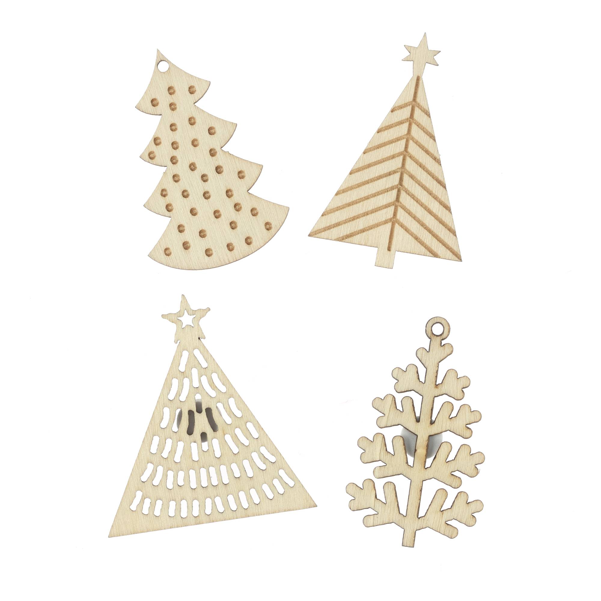 Etched Christmas Tree Wooden Toppers 4 Pack | Hobbycraft